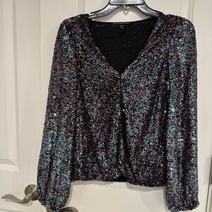 Boston Proper Blue Sequin Relaxed Blouse